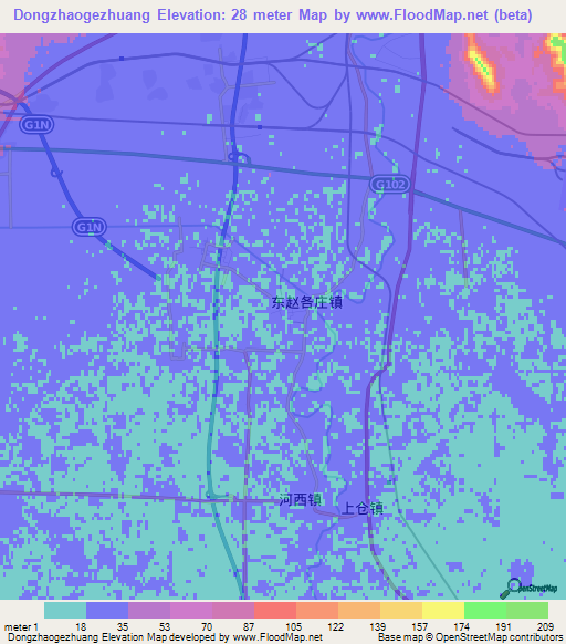 Dongzhaogezhuang,China Elevation Map