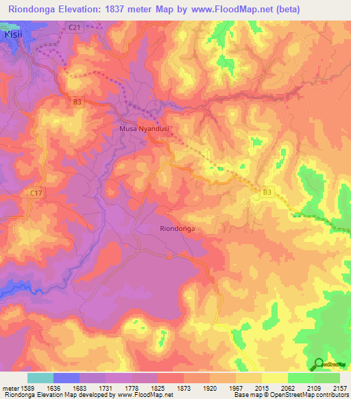 Riondonga,Kenya Elevation Map