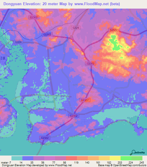 Dongyuan,China Elevation Map