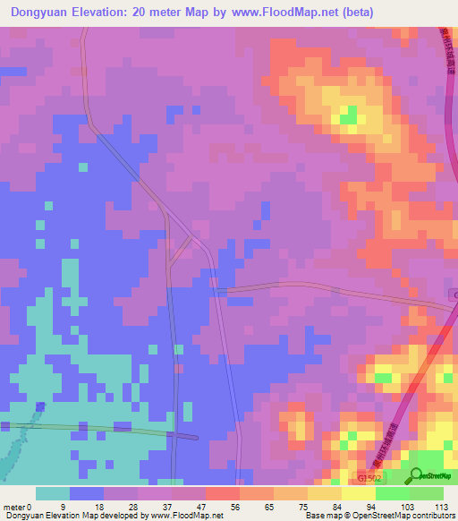 Dongyuan,China Elevation Map