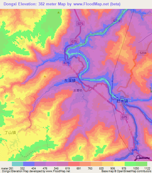 Dongxi,China Elevation Map