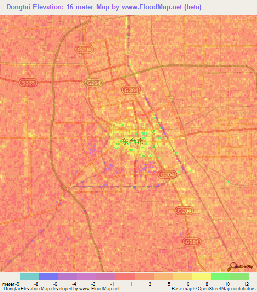 Dongtai,China Elevation Map