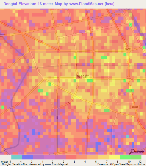 Dongtai,China Elevation Map