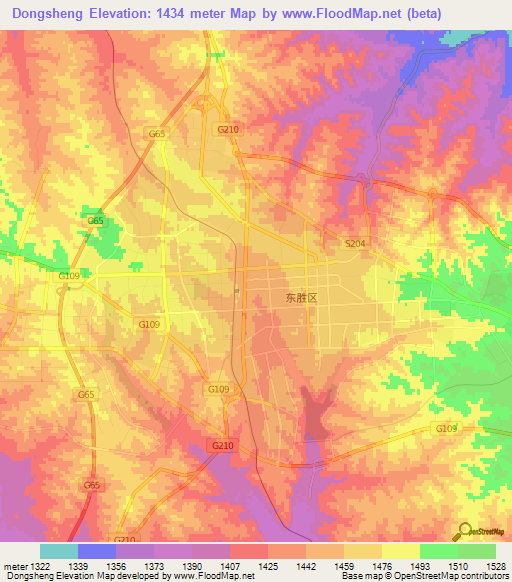 Dongsheng,China Elevation Map