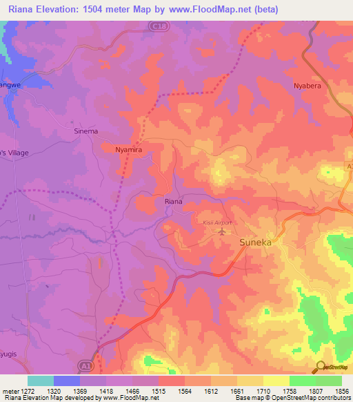 Riana,Kenya Elevation Map