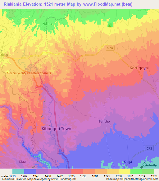 Riakiania,Kenya Elevation Map