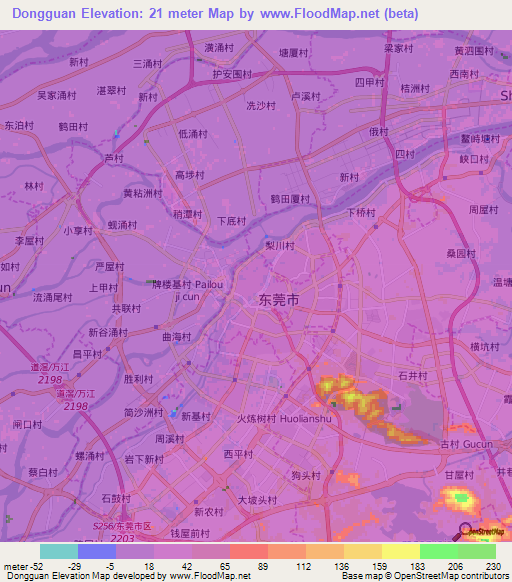 Dongguan,China Elevation Map
