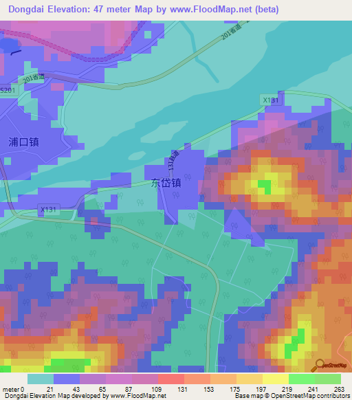 Dongdai,China Elevation Map
