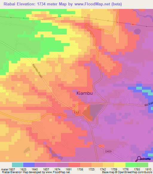 Riabai,Kenya Elevation Map