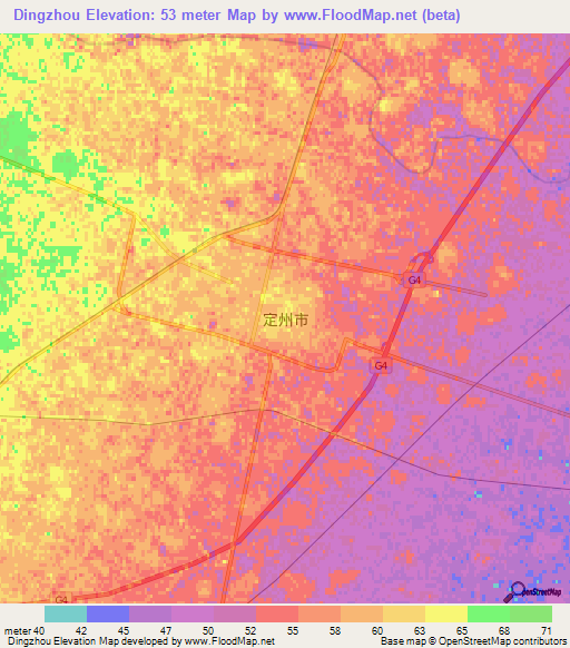 Dingzhou,China Elevation Map