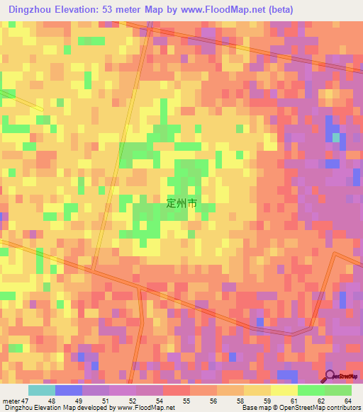 Dingzhou,China Elevation Map