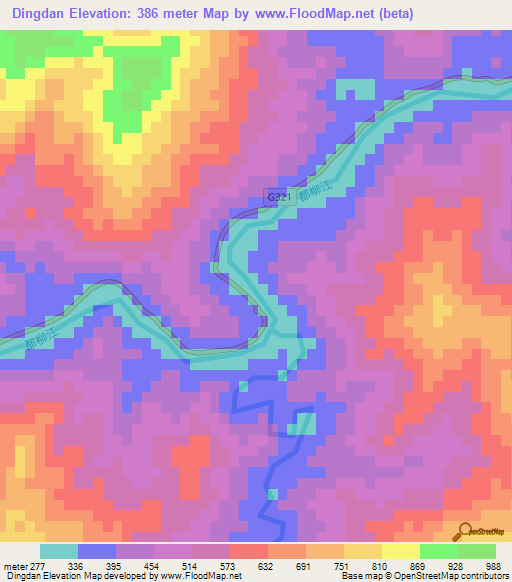 Dingdan,China Elevation Map