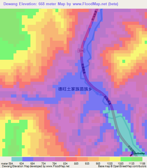 Dewang,China Elevation Map