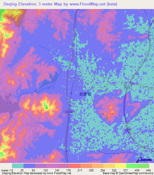 Deqing,China Elevation Map