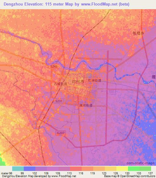Dengzhou,China Elevation Map