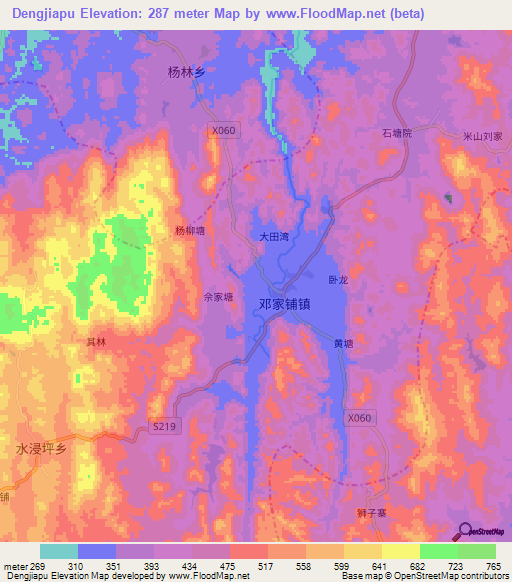 Dengjiapu,China Elevation Map