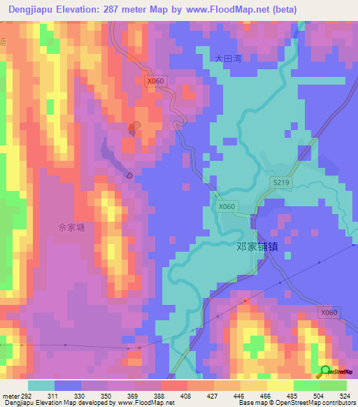 Dengjiapu,China Elevation Map