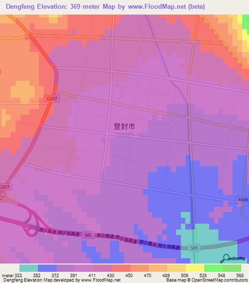 Dengfeng,China Elevation Map