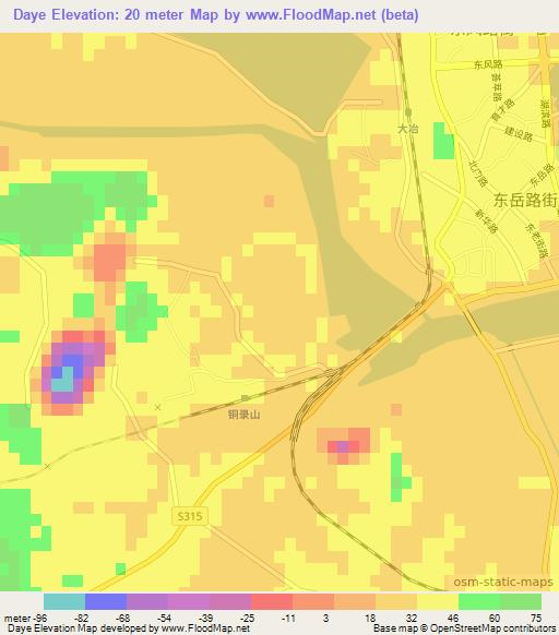 Daye,China Elevation Map