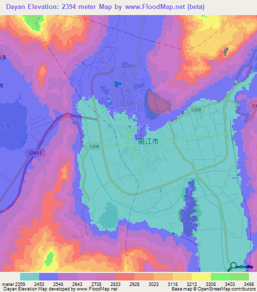 Dayan,China Elevation Map
