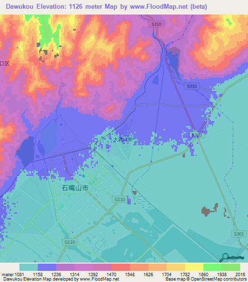 Dawukou,China Elevation Map