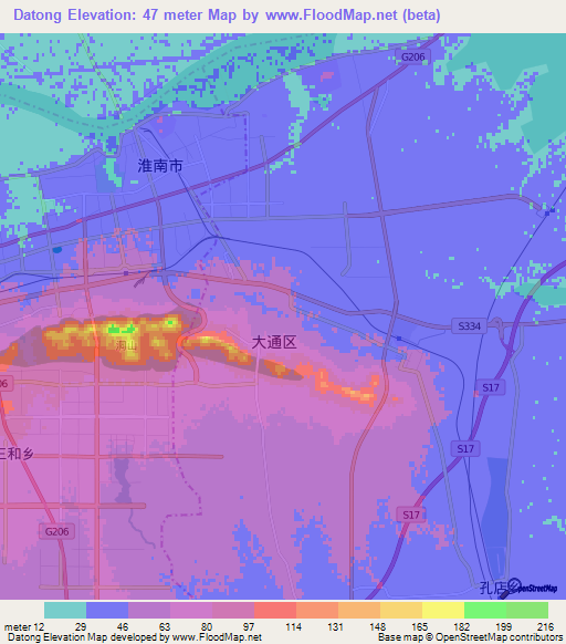 Datong,China Elevation Map