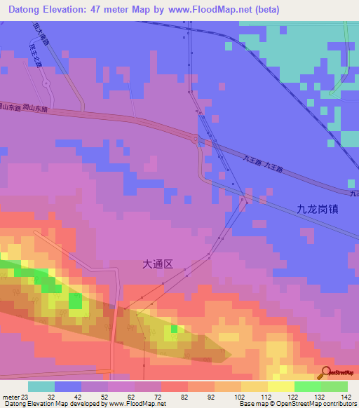Datong,China Elevation Map