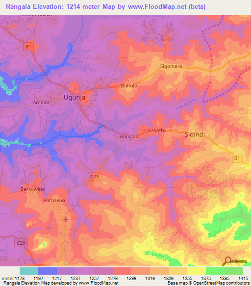 Rangala,Kenya Elevation Map