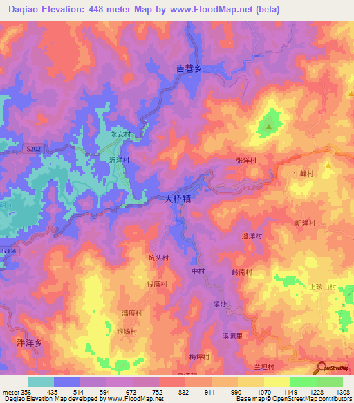 Daqiao,China Elevation Map