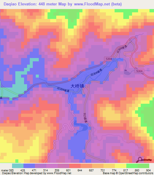 Daqiao,China Elevation Map