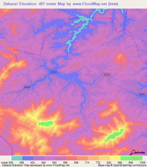 Dabaozi,China Elevation Map