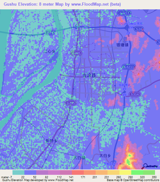Gushu,China Elevation Map