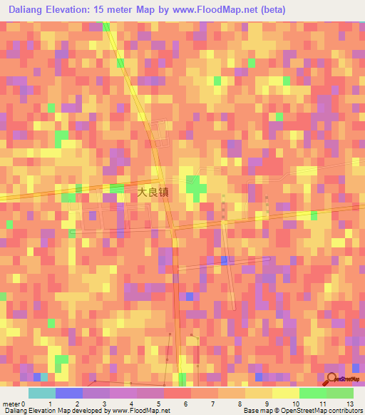 Daliang,China Elevation Map