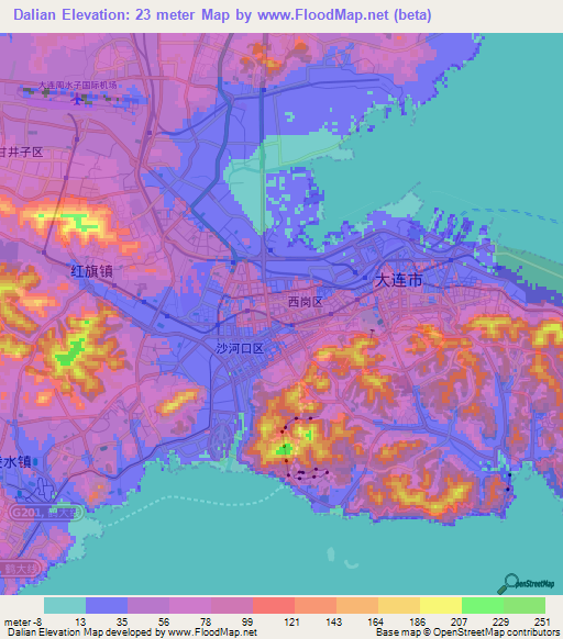 Dalian,China Elevation Map