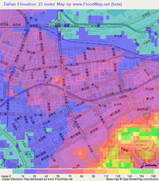 Dalian,China Elevation Map
