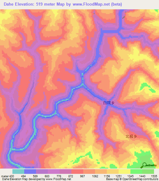 Dahe,China Elevation Map