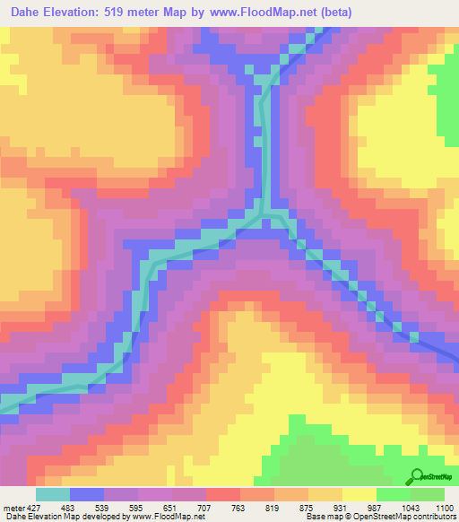 Dahe,China Elevation Map