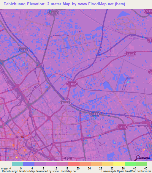 Dabizhuang,China Elevation Map