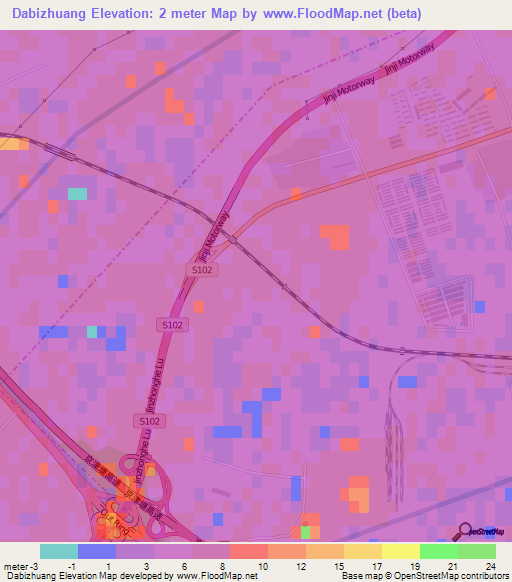 Dabizhuang,China Elevation Map