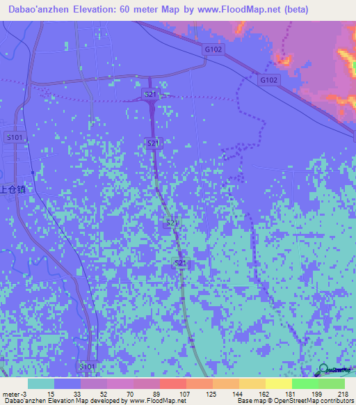 Dabao'anzhen,China Elevation Map
