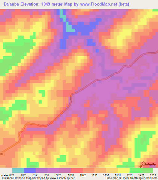 Da'anba,China Elevation Map