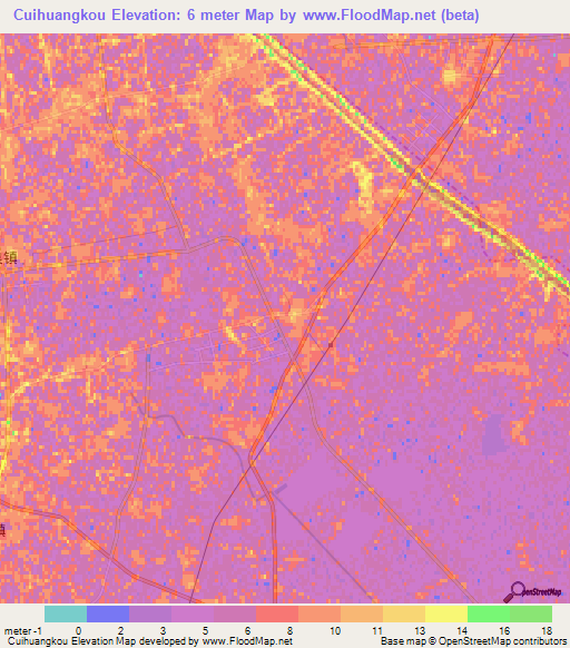 Cuihuangkou,China Elevation Map