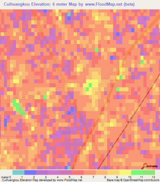 Cuihuangkou,China Elevation Map