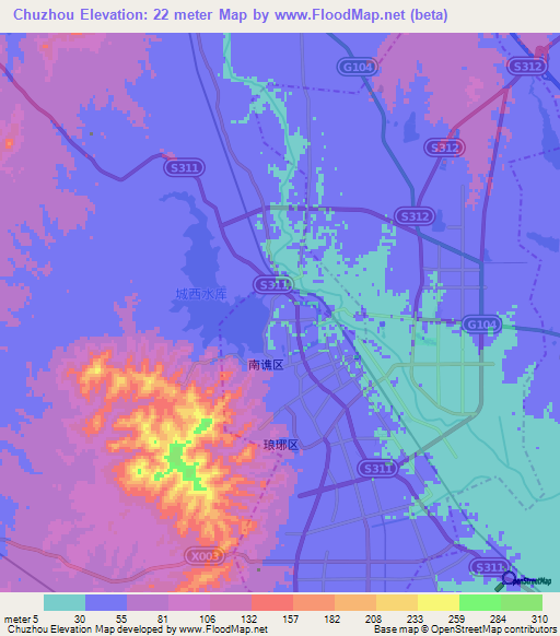 Chuzhou,China Elevation Map