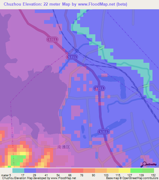 Chuzhou,China Elevation Map