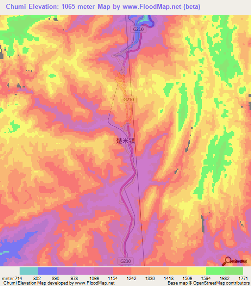 Chumi,China Elevation Map