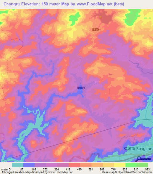 Chongru,China Elevation Map