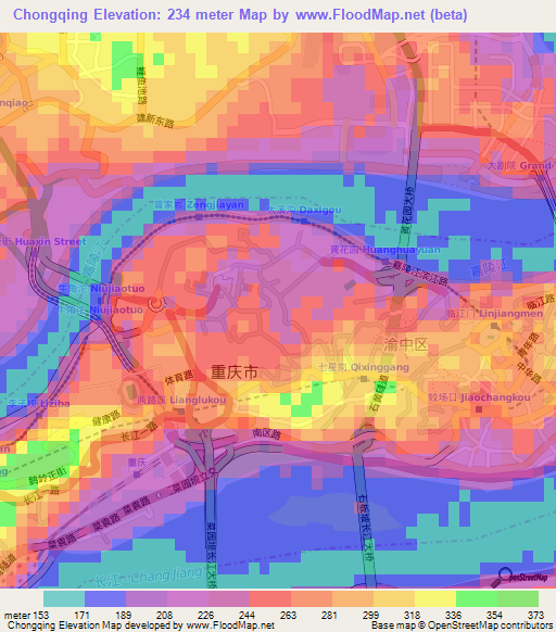 Chongqing,China Elevation Map