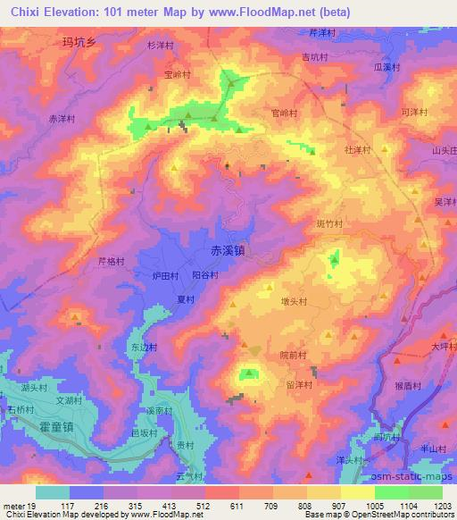 Chixi,China Elevation Map