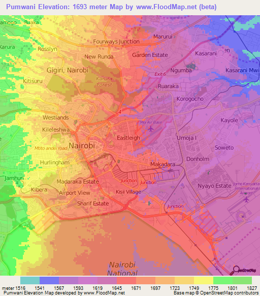 Pumwani,Kenya Elevation Map